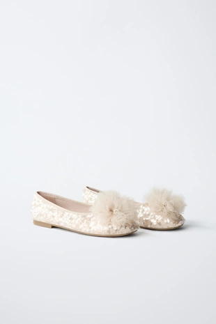 Купить Zara Балетки с пайетками и помпоном