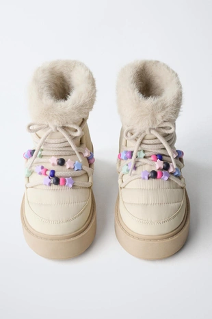 Ботинки с бисером и искусственным мехом- Заказать в России