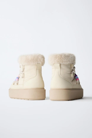 Ботинки с бисером и искусственным мехом- Заказать в России