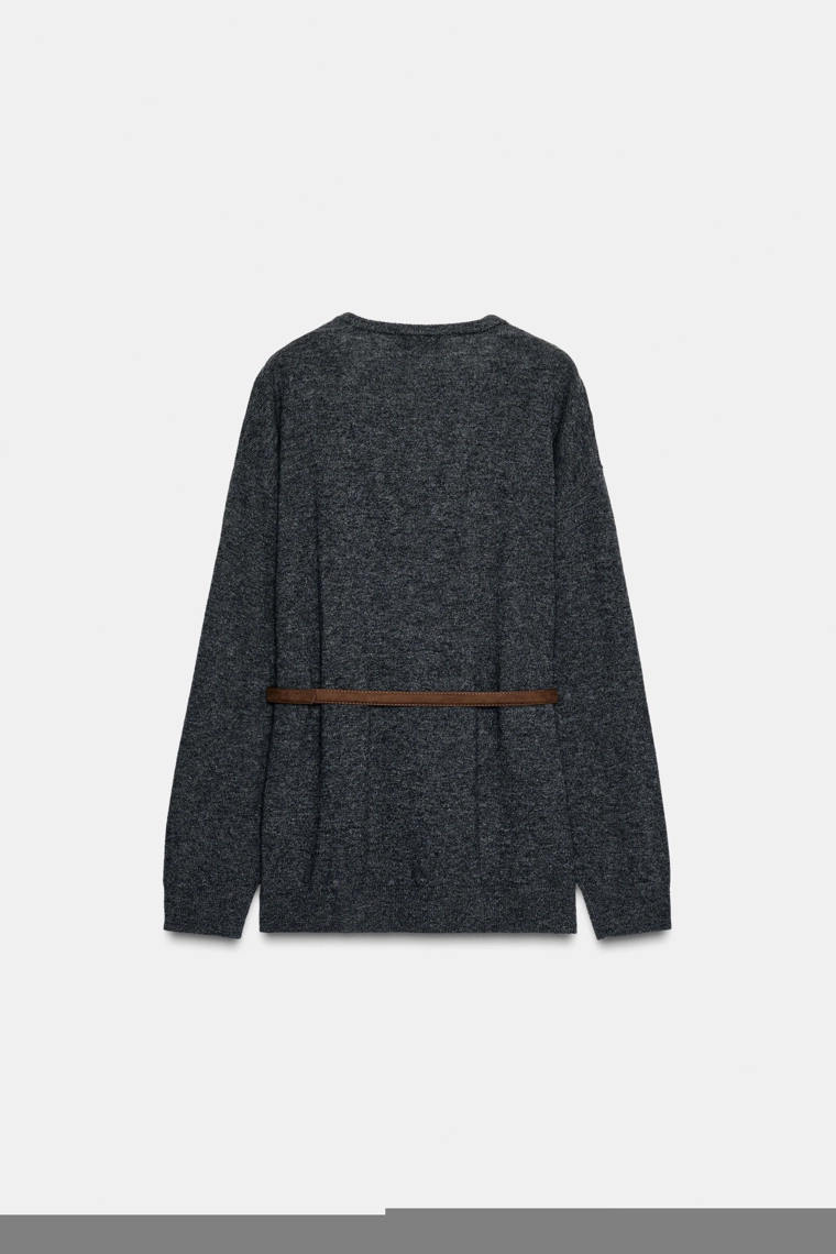 Джемпер из 100% шерсти с поясом в оверсайз