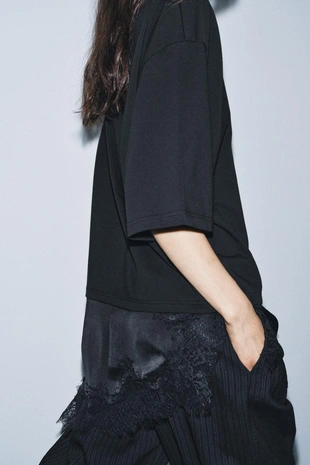 Комбинированная футболка с кружевом- Заказать в России