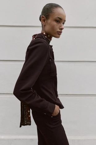 Приталенная рубашка из крепа- Заказать в России