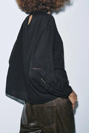 Рубашка с вышивкой и кружевом — ZW COLLECTION- Заказать в России