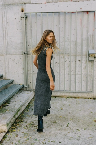 Платье из саржи с поясом- Заказать в России