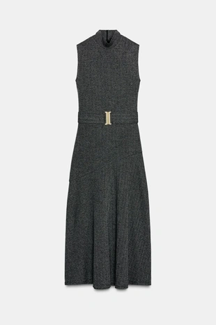 Платье из саржи с поясом- Заказать в России