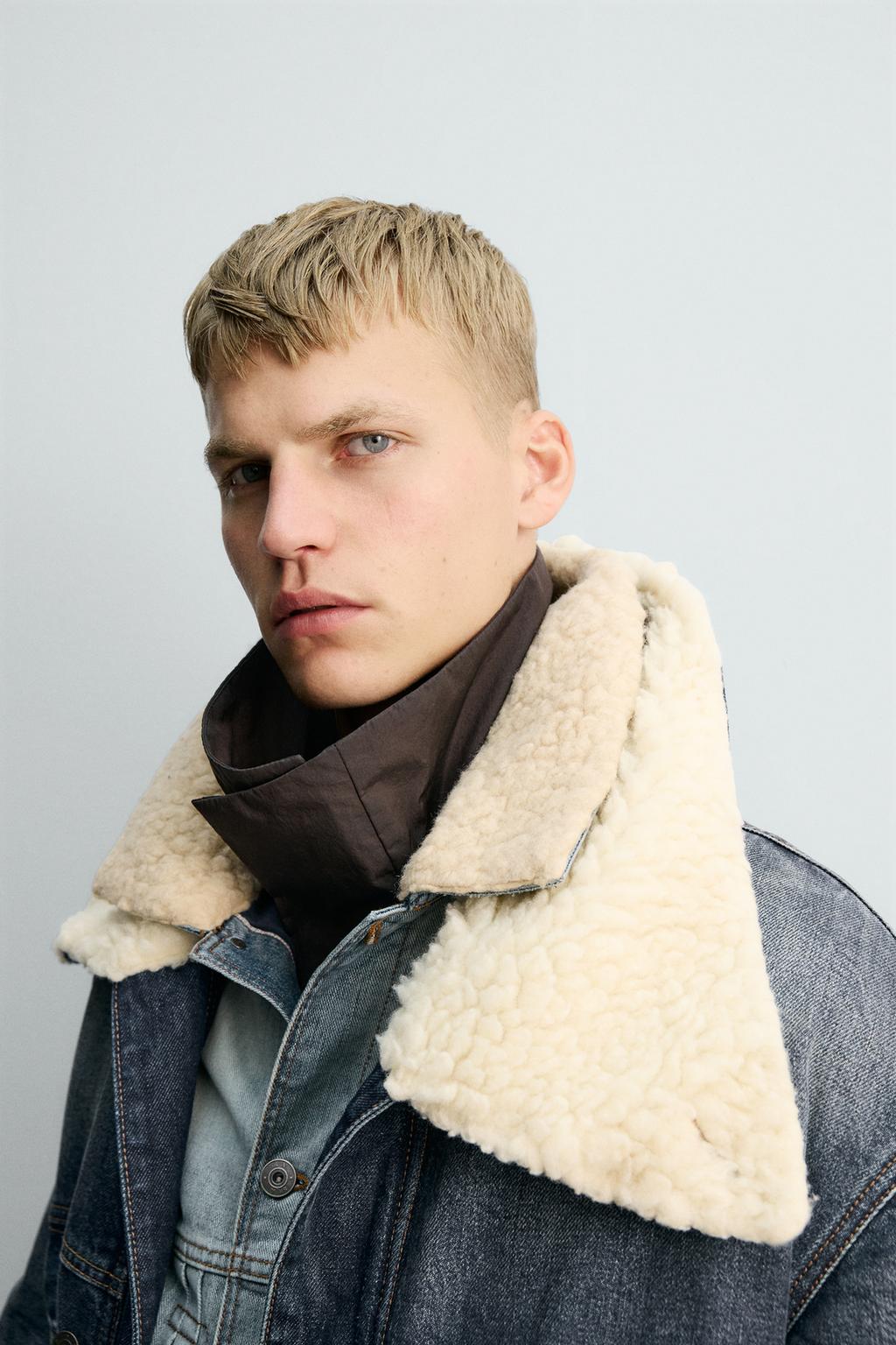 Джинсовое пальто с контрастной подкладкой из искусственного меха