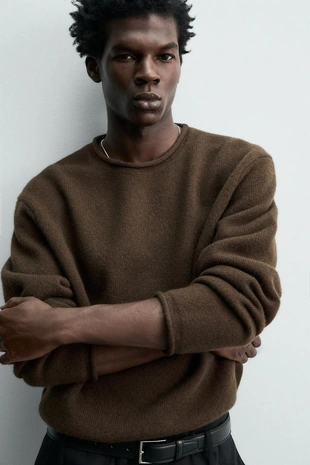 Свитер из 100% шерсти с завернутыми краями- Заказать в России