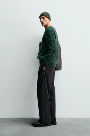 Свитер из 100% шерсти с узором «косы»