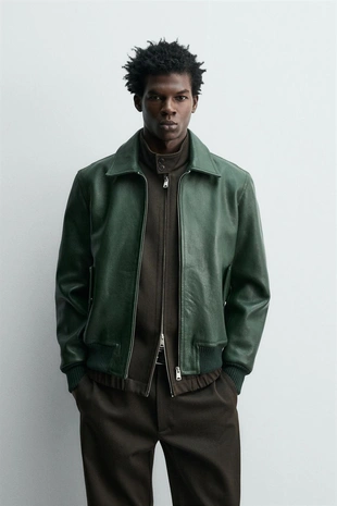 Кожаный бомбер- Заказать в России