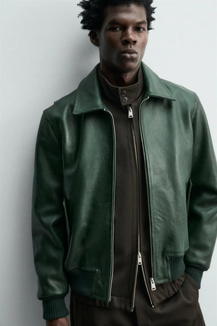Кожаный бомбер- Заказать в России