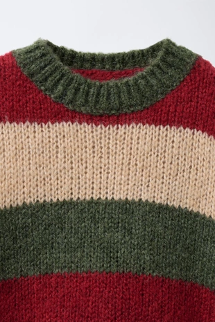 Вязаный свитер в полоску с шерстью- Заказать в России