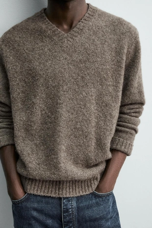 Свитер с рельефным узором и шерстью яка- Заказать в России