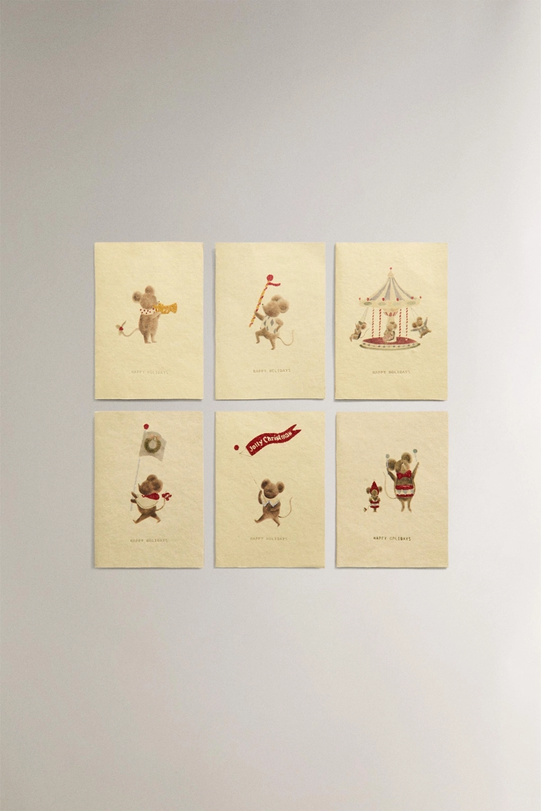 Набор рождественских открыток с мышками (набор из 6 штук)