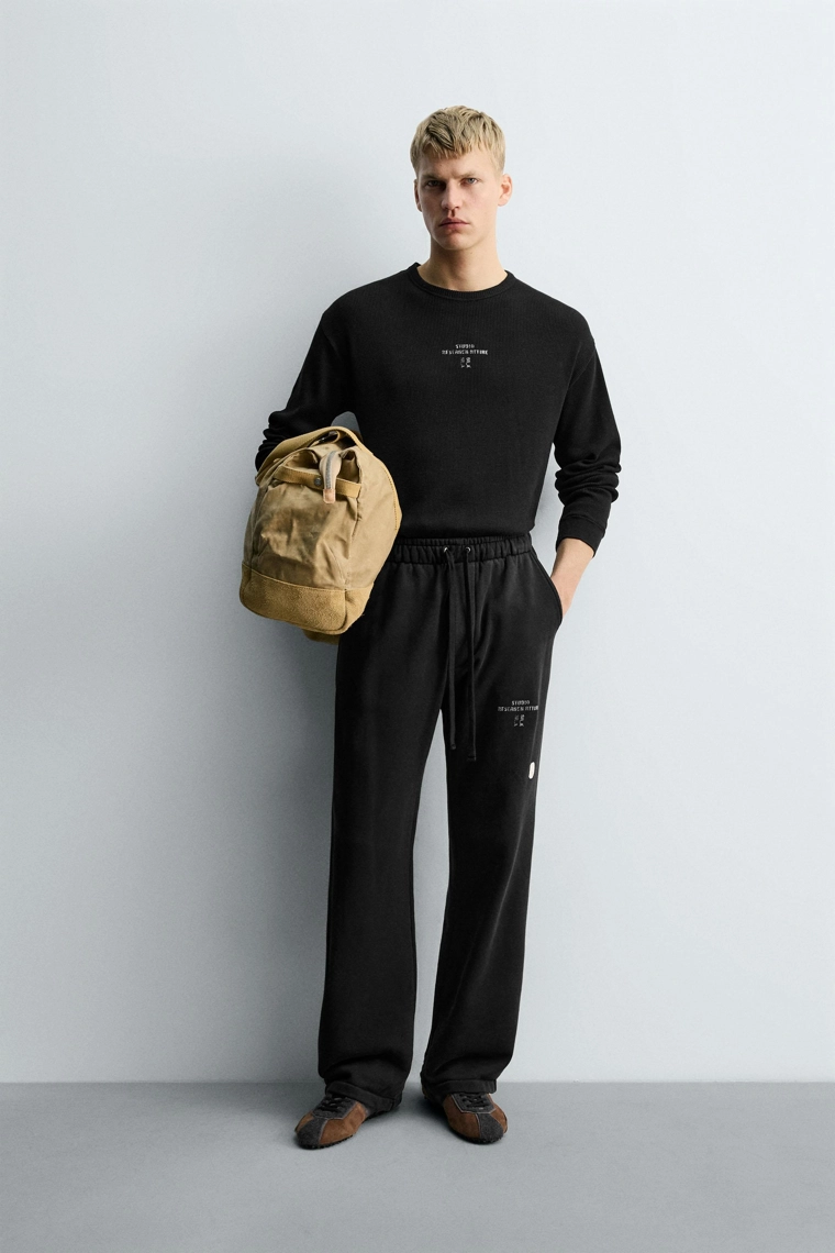 Футболка с длинным рукавом из вафельного трикотажа