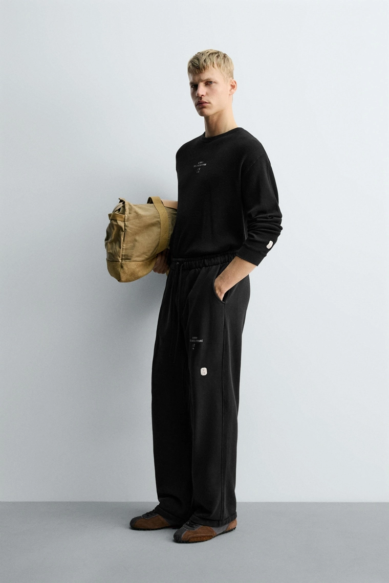 Футболка с длинным рукавом из вафельного трикотажа