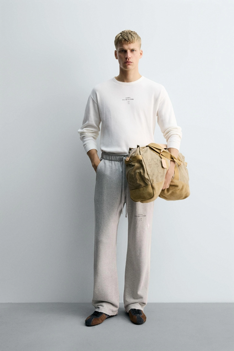 Футболка с длинным рукавом из вафельного трикотажа