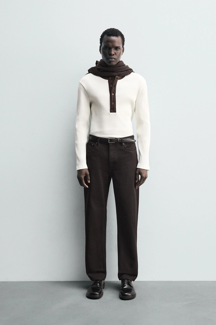 Рубашка с отложным воротником из рубчиковой ткани