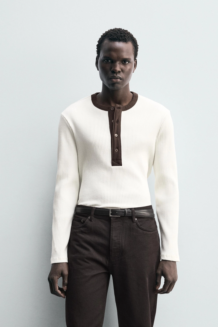 Рубашка с отложным воротником из рубчиковой ткани