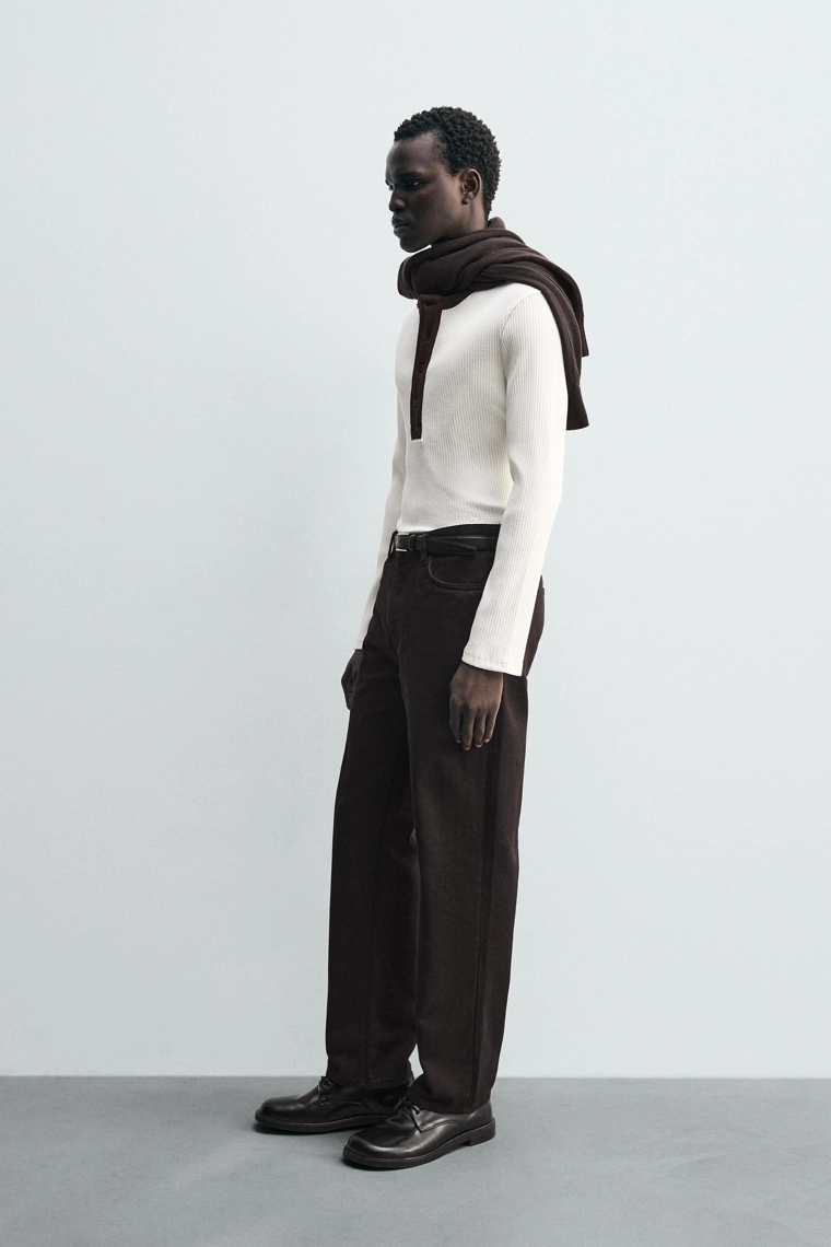 Рубашка с отложным воротником из рубчиковой ткани