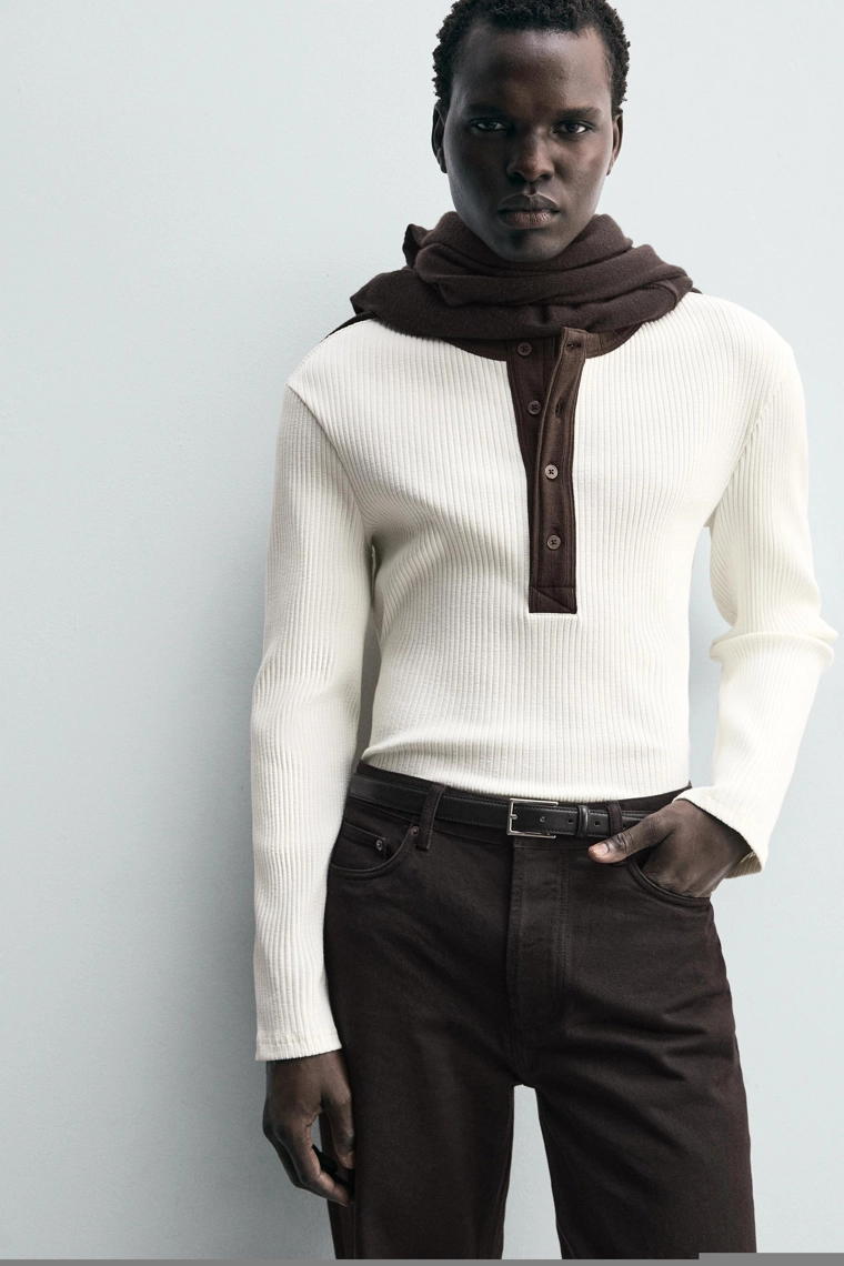 Рубашка с отложным воротником из рубчиковой ткани