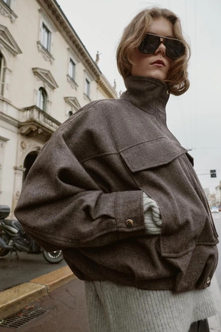 Бомбер с жаккардовым узором в елочку- Заказать в России