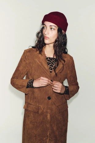 Tobacco Brown | 4344/626/755 - Zara Пальто-сюртук из ткани под замшу