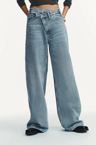 Mid-blue | 4365/232/427 - Zara Джинсы TRF WIDE LEG с перекрестной талией и высокой посадкой