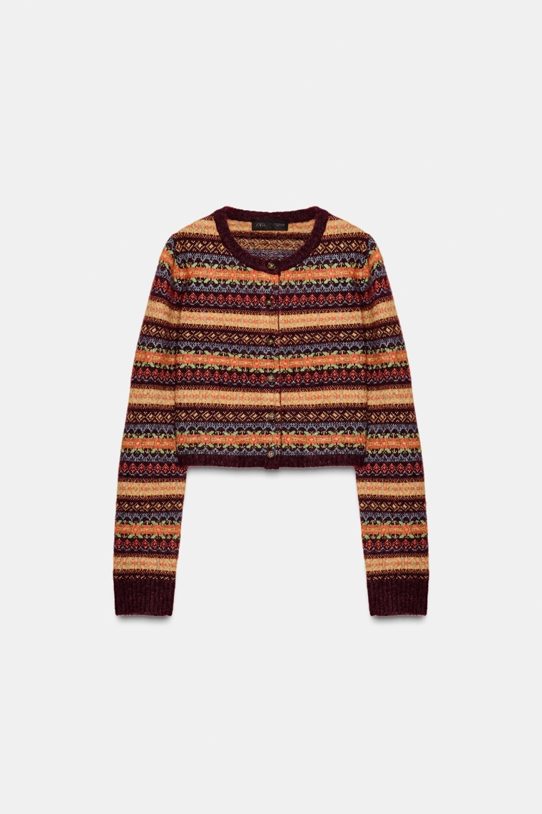 Кардиган с укороченным кроем из жаккардового трикотажа