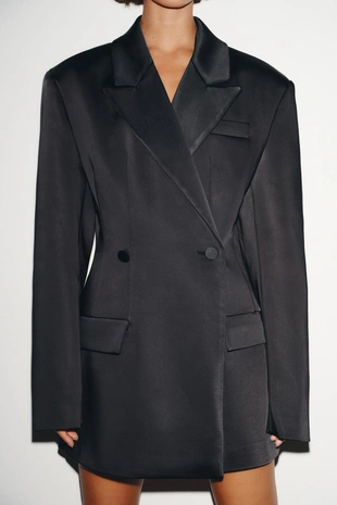 Атласный блейзер с многопозиционной пуговицей- Заказать в России