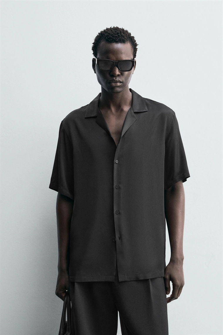 Рубашка regular fit из атласной ткани