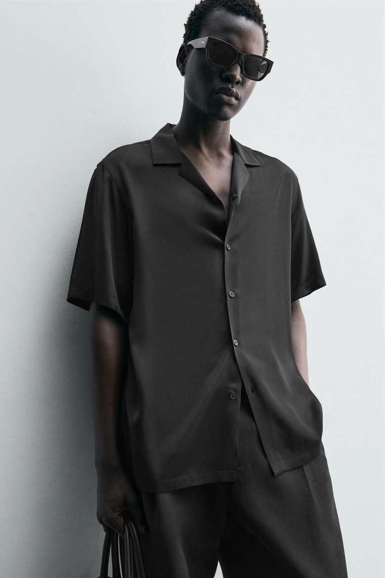 Рубашка regular fit из атласной ткани