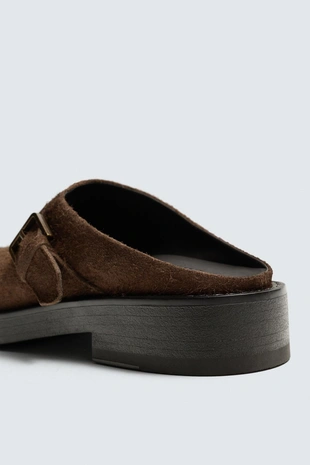 Brown | 2481/620/700 - Zara Кожаные сабо с пряжкой