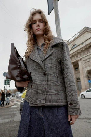 Двубортная куртка в клетку- Заказать в России