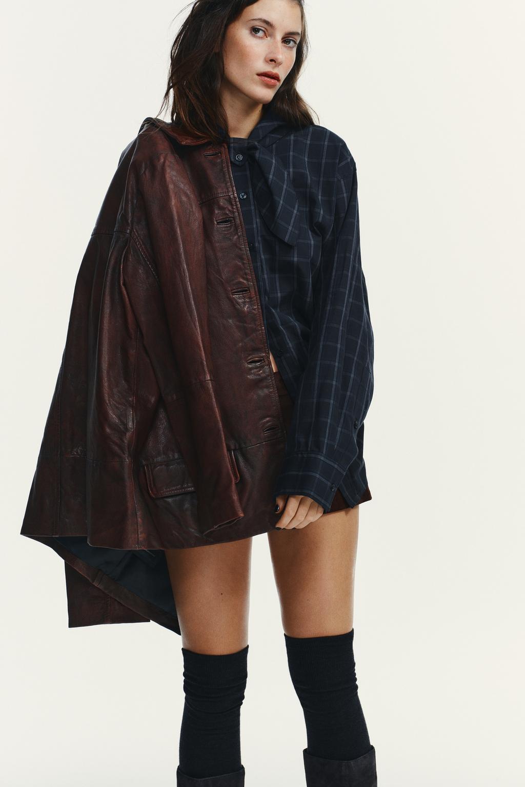 РУБАШКА ИЗ ПОПЛИНА В КЛЕТКУ С ШАРФОМ