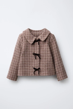 Купить Zara Куртка из рельефной ткани в клетку с бархатными бантами