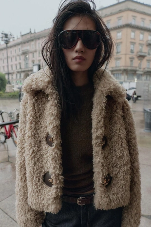 Купить Zara Куртка из искусственного меха с застежками-тоггл