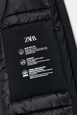 Black | 1255/813/800 - Zara Куртка с капюшоном WATER REPELLENT WINDPROOF