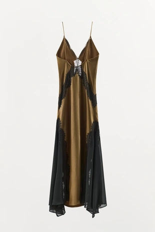 Комбинированное атласное платье с кружевом- Заказать в России