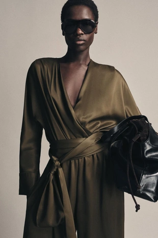 Купить Zara Атласный комбинезон с объемными брюками — ZW COLLECTION