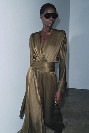 Атласный комбинезон с объемными брюками — ZW COLLECTION- Заказать в России