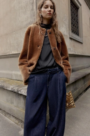 Купить Zara Двустороннее пальто из 100% кожи