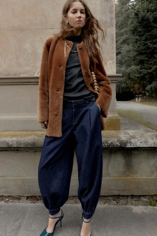 Brown | 1814/220/700 - Zara Двустороннее пальто из 100% кожи