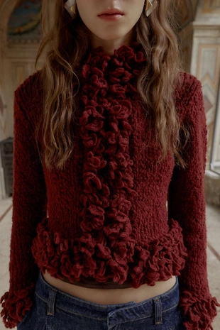 Burgundy | 0021/114/681 - Zara Вязаный жакет с бахромой