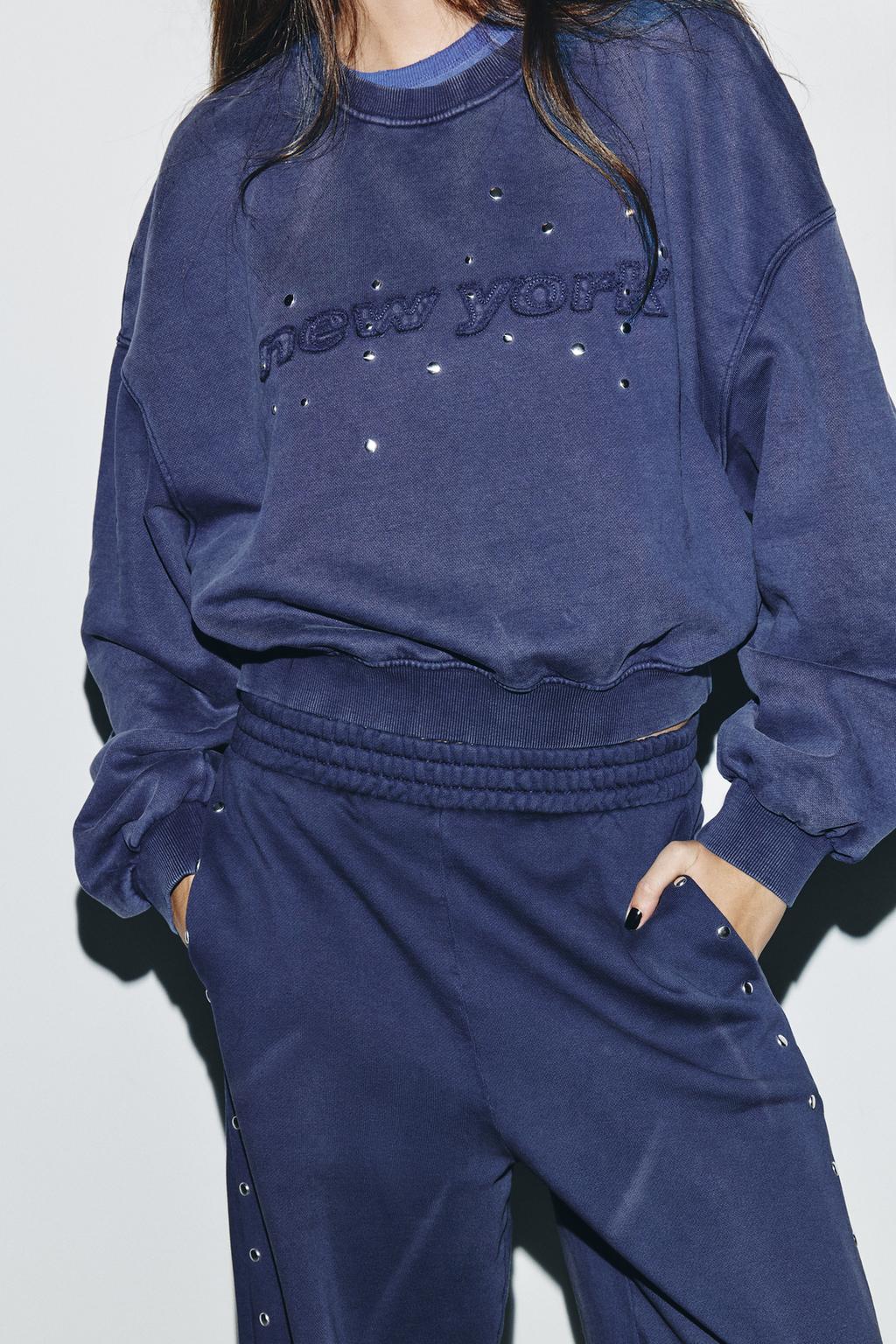Zara Толстовка с эффектом потертости и заклепками - Цвет синий