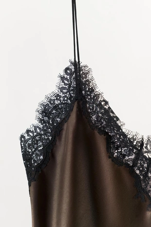 Атласный топ с кружевом- Заказать в России