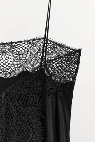 Атласный топ в бельевом стиле с кружевом- Заказать в России