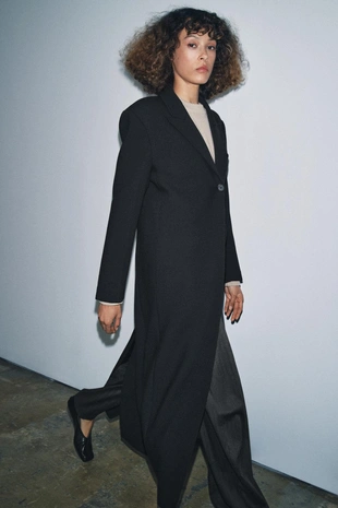 Black | 9069/062/800 - Zara Приталенное пальто на пуговицах — ZW COLLECTION