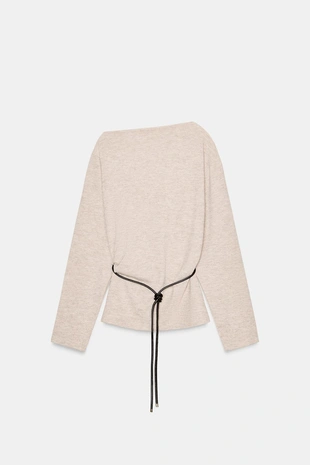 Топ из рельефной ткани с поясом- Заказать в России