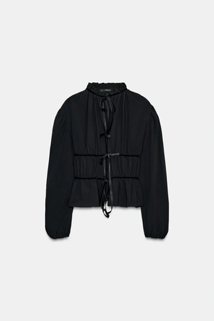 Блуза из крепа с бархатными бантами- Заказать в России