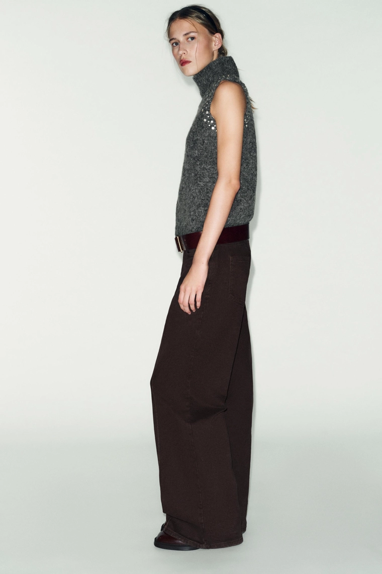 Топ из шерстяного микса со стразами